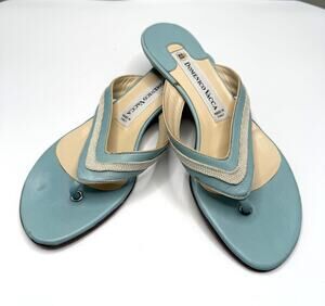 Domenico Vacca heeled thong sandals Sz 36 light turquoise Luxury italian shoes